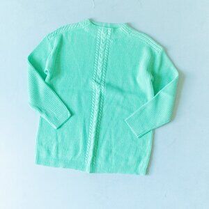 LIKE NEW Talbots Seafoam Green Wool Mock Neck Cable Knit Sweater Size Large